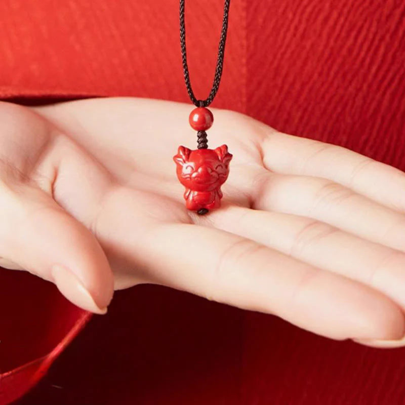 Buddha Stones Year Of The Horse Chinese Zodiac Engraved Design Cinnabar Blessing Rope Necklace Pendants