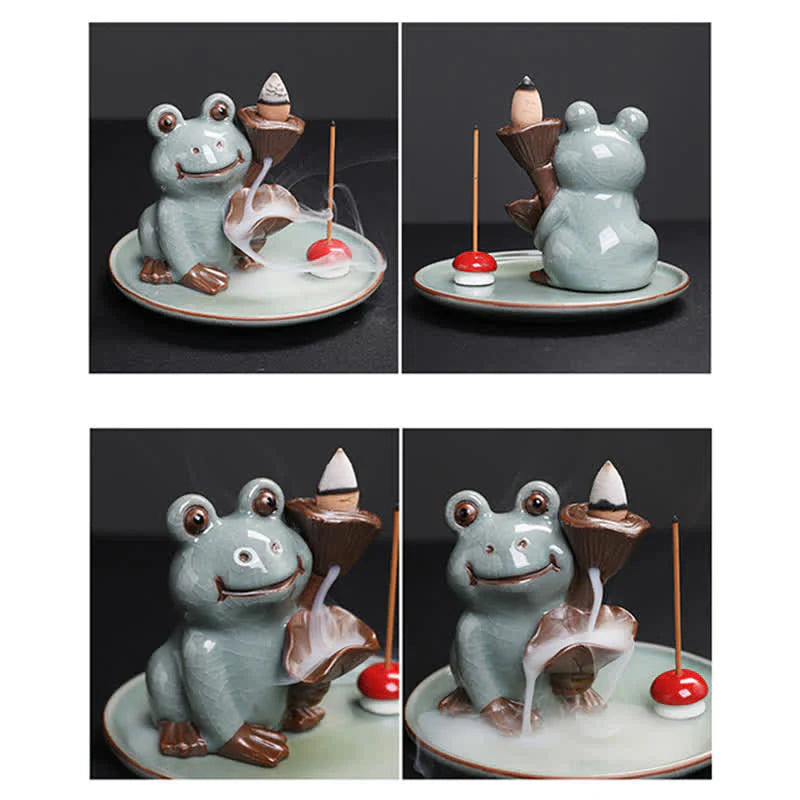 Buddha Stones Meditation Frog Ceramic Lotus Healing Incense Burner