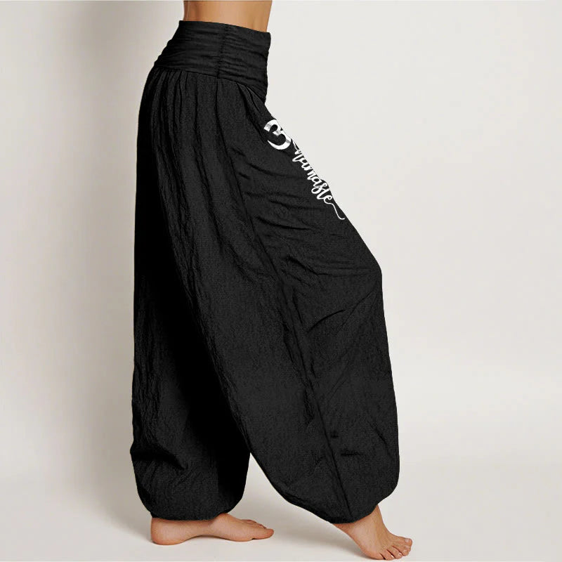 Buddha Stones Namaste Om Pattern Women's Pure Cotton Elastic Waist Harem Pants