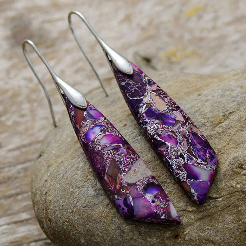 Buddha Stones Natural Emperor Stone Geometric Crystal Anti-Stress Earrings