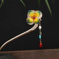 Buddha Stones Red Agate Turquoise Bead Calm Confidence Velvet Flower Tassel Hairpin