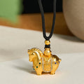 Buddha Stones Year Of The Horse 24k Gold Plated Brass Rope Cord Necklace Pendant