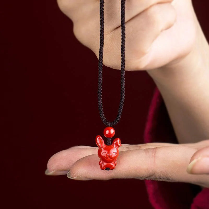 Buddha Stones Year Of The Horse Chinese Zodiac Engraved Design Cinnabar Blessing Rope Necklace Pendants