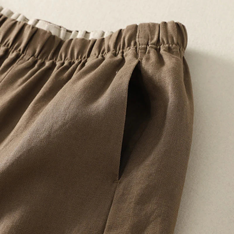 Buddha Stones Daily Plain Simple Design Cotton Linen Women's Pants With Pockets
