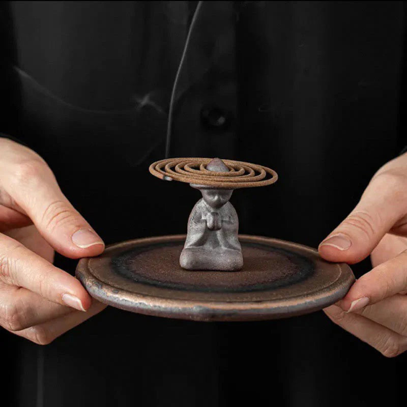 Buddha Stones Small Person Meditation Ceramic Spiritual Healing Incense Burner