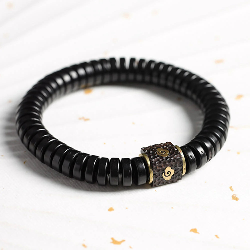 Buddha Stones Tibetan Coconut Shell Auspicious Clouds Positive Bracelet