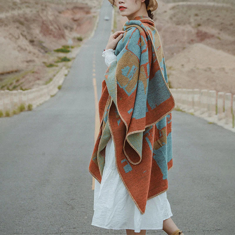 Buddha Stones Tibetan Orange Shawl Warm Cloak Scarf