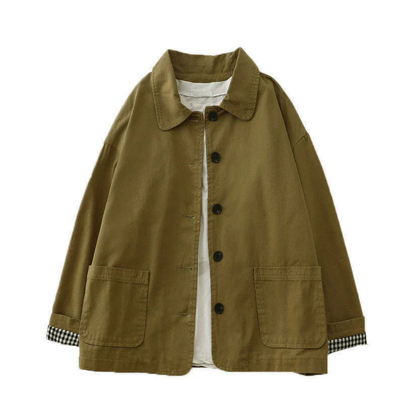 Buddha Stones Commute Patchwork Design Cotton Women's Jacket With Pockets