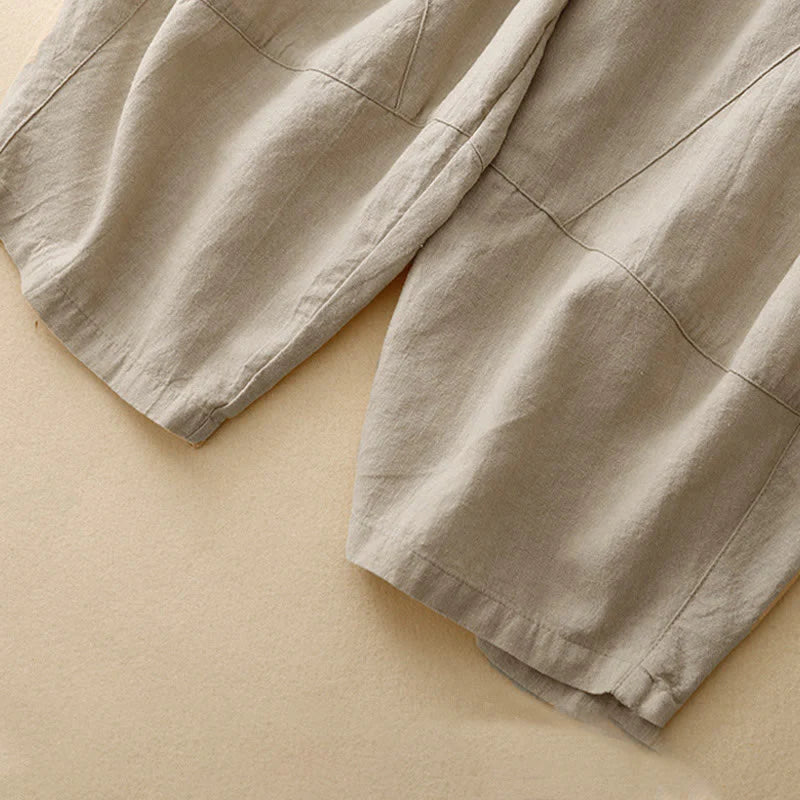 Buddha Stones Commute Casual Pure Color Women's Wide Leg Cotton Cropped Pants With Pockets