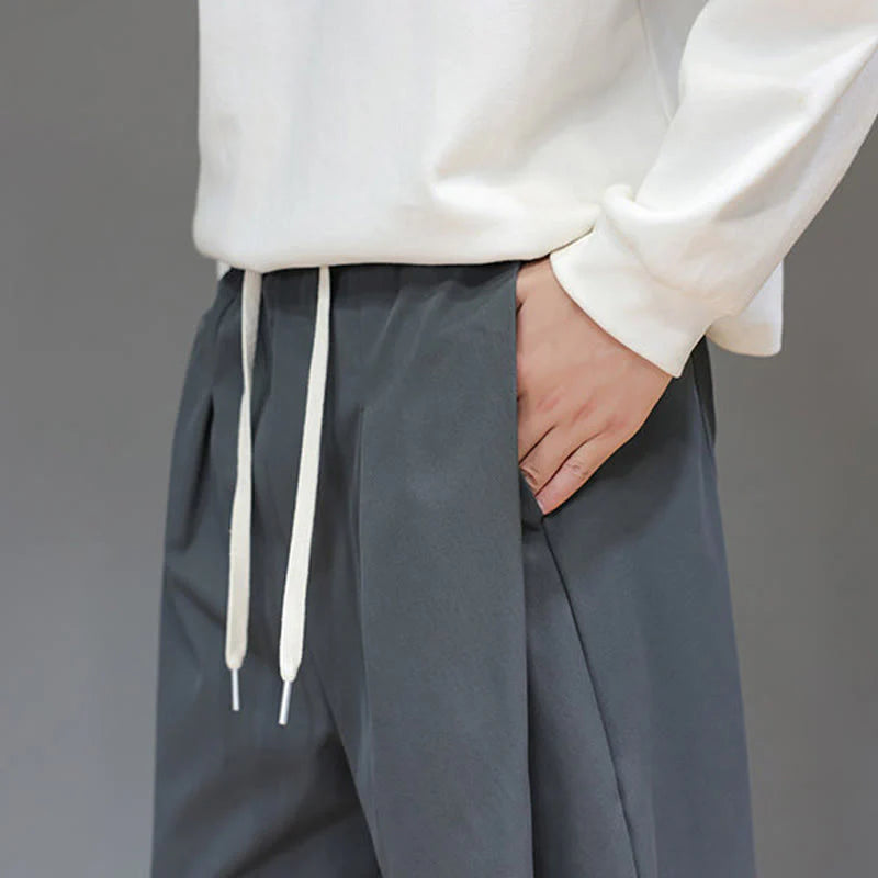Buddha Stones Fall Solid Color Straight Leg Design Men's Harem Pants With Pockets