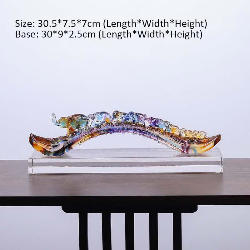 Buddha Stones Handmade Liuli Crystal Ruyi Elephant Art Piece Home Decoration With Crystal Base