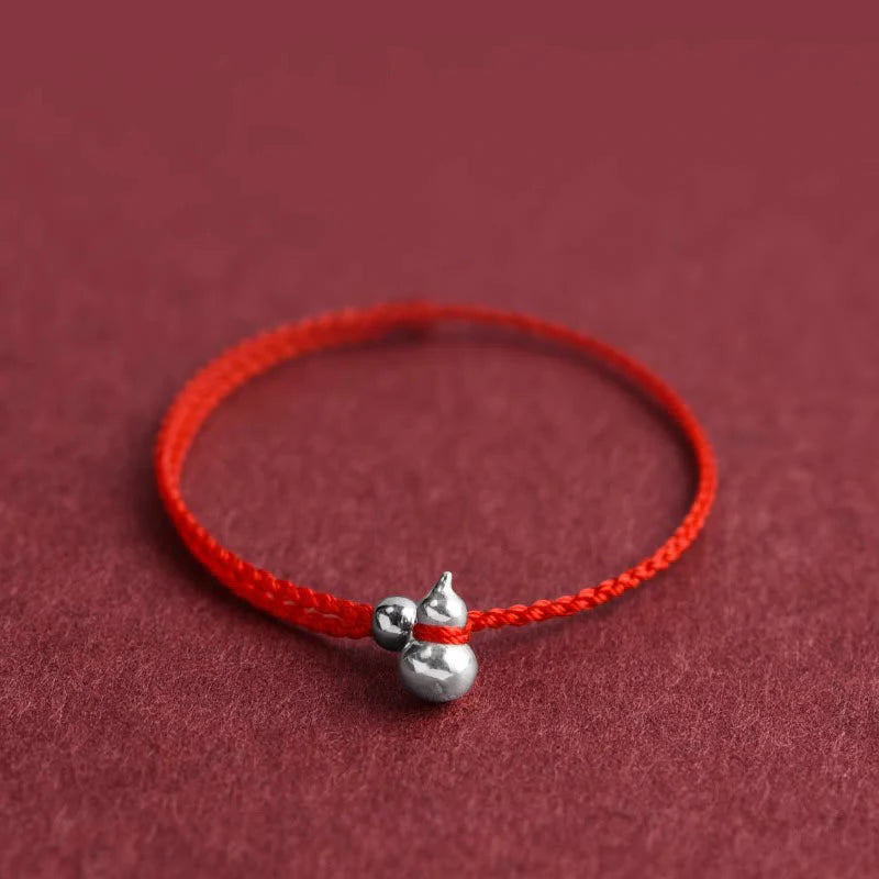 Buddha Stones 925 Sterling Silver Gourd Lucky Fortune Charm String Connection Bracelet
