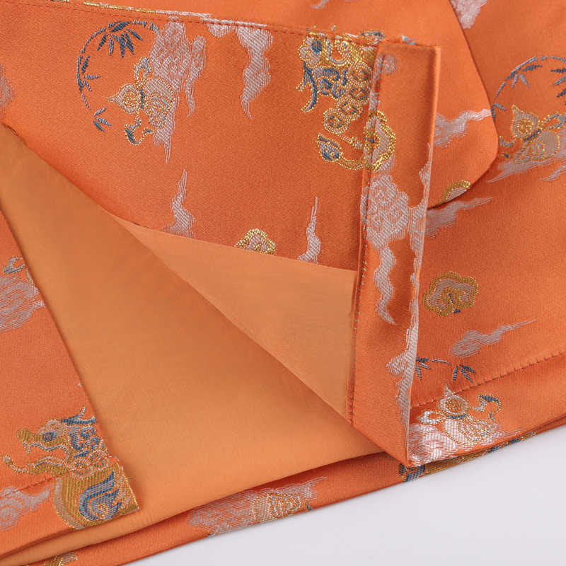 Buddha Stones Orange Kirin Auspicious Clouds Frog-Button Long Sleeve Men's Jacket With Pockets