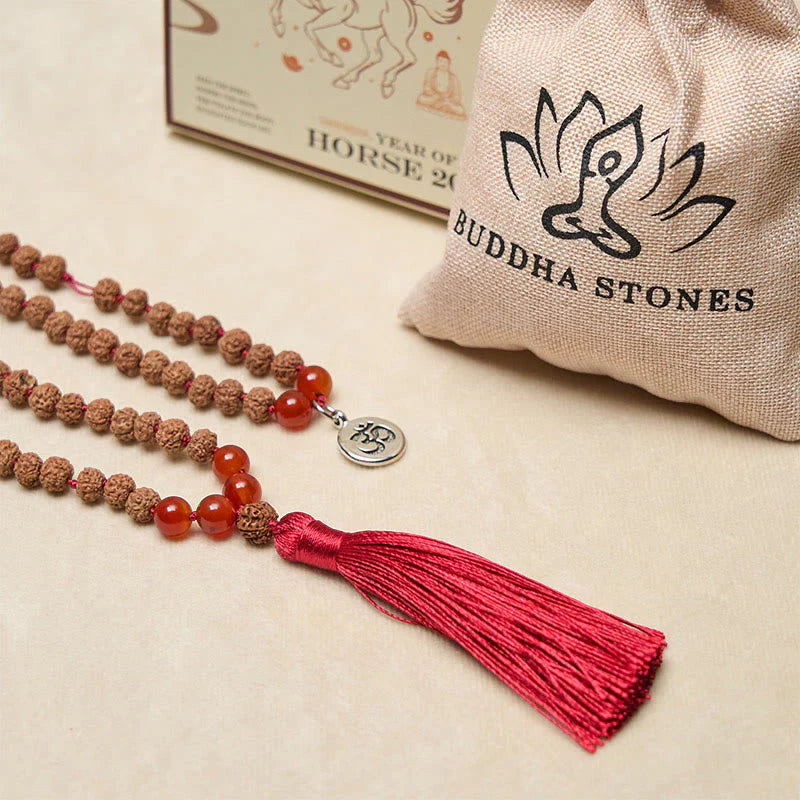 Buddha Stones Tibetan 108 Beads Bodhi Seed Om Symbol Charm Tassel Wealth Auspiciousness Mala