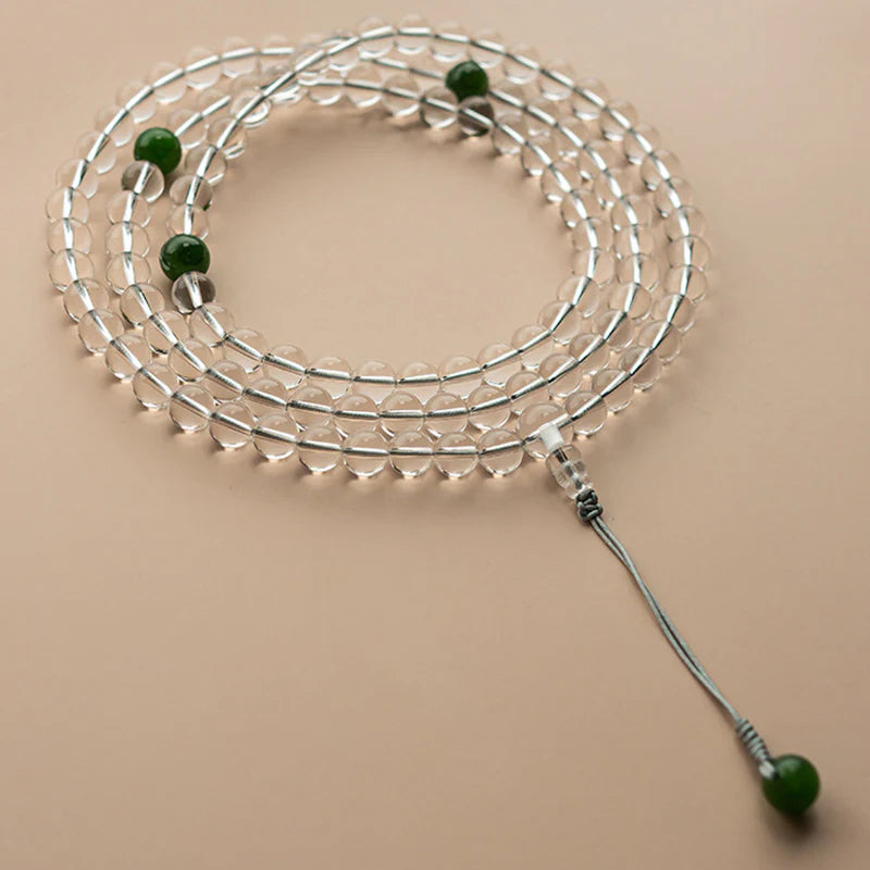 Buddha Stones 108 Beads White Crystal Jade Meditation Bracelet Mala