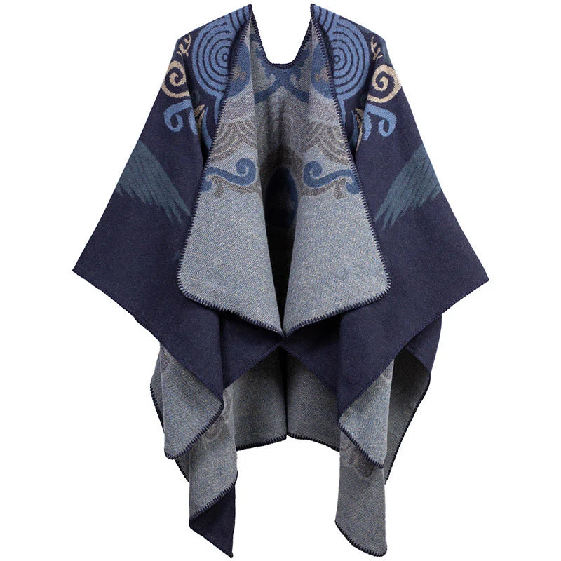 Buddha Stones Tibetan Open Front Auspicious Cloud Crane Pattern Unisex Cozy Scarf Shawl