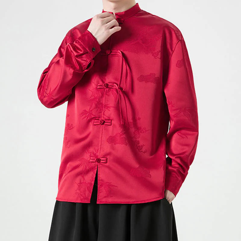 Buddha Stones Plain Frog-Button Design Tang Suit Men's Long Sleeve Jacket