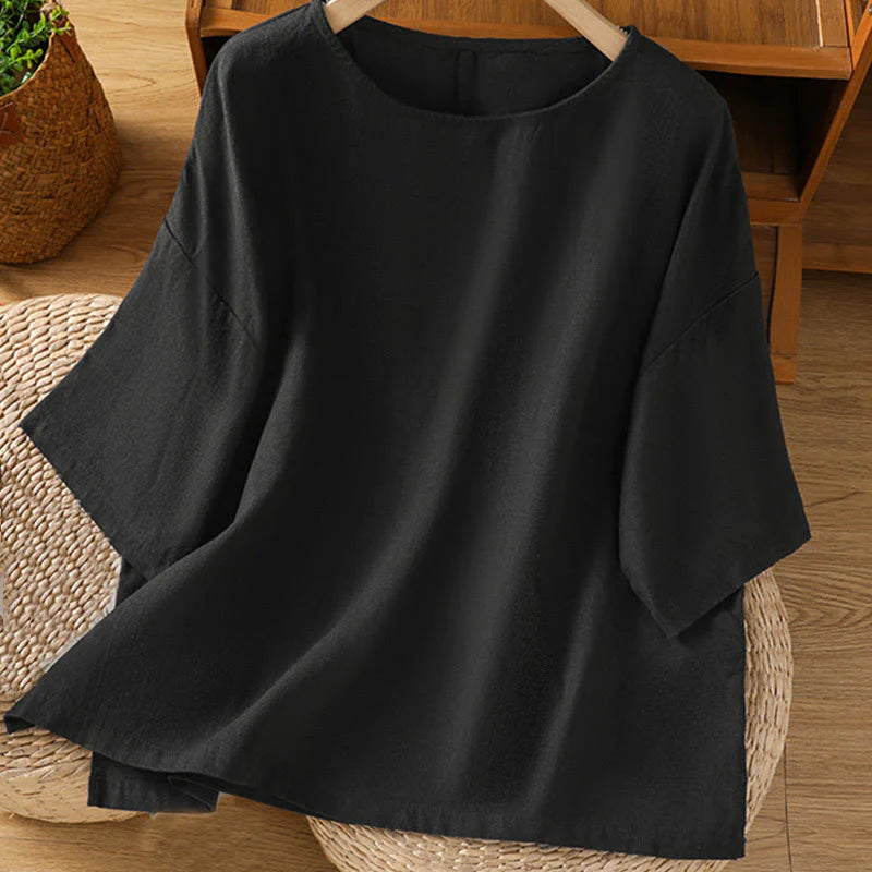 Buddha Stones Casual Summer Plain Crew Neck Women's  Cotton Short Sleeve T-Shirt