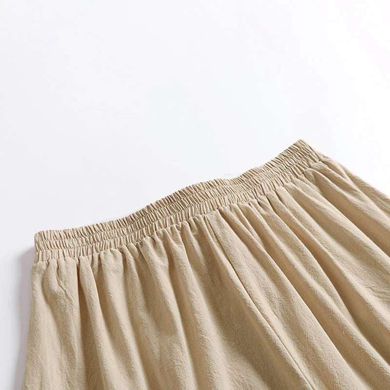 Buddha Stones Plain Lace-up Drawstring Design Men's Ankle-Length Cotton Linen Wide Leg Pants With Pockets