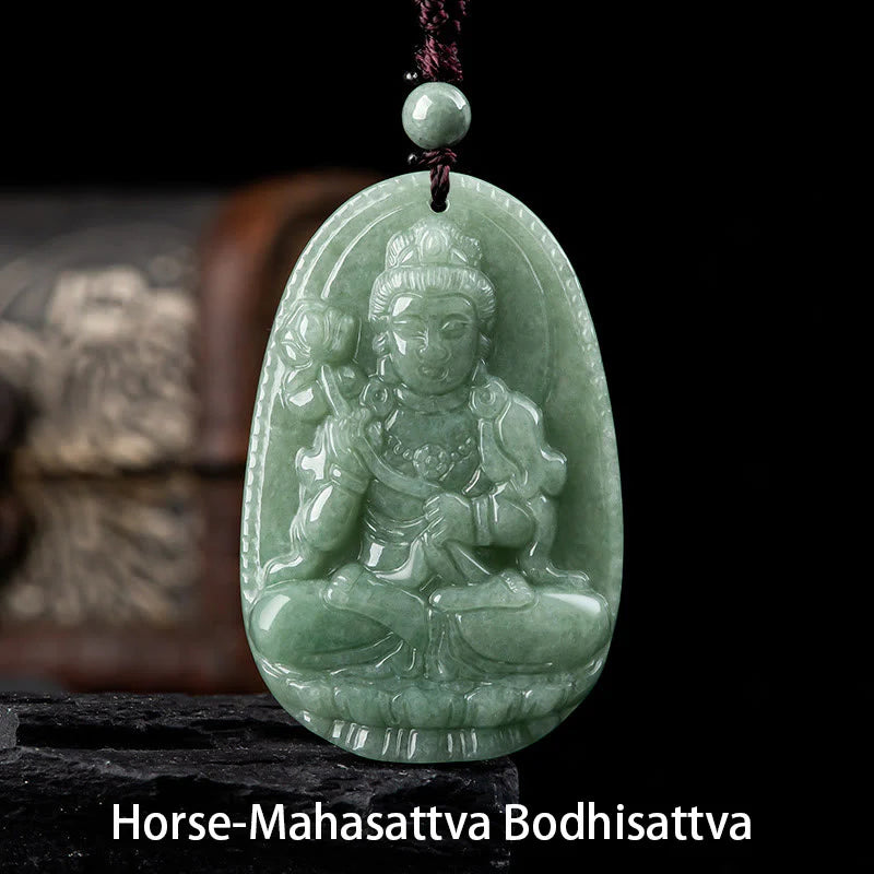 Buddha Stones Chinese Zodiac Natal Buddha Natural Jade Wealth Prosperity Necklace Pendant (Extra 30% Off | USE CODE: FS30)