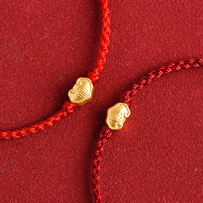Buddha Stones 999 Gold Chinese Lock Charm Fu Character Protection Handmade Rope Bracelet (Extra 30% Off | USE CODE: FS30)