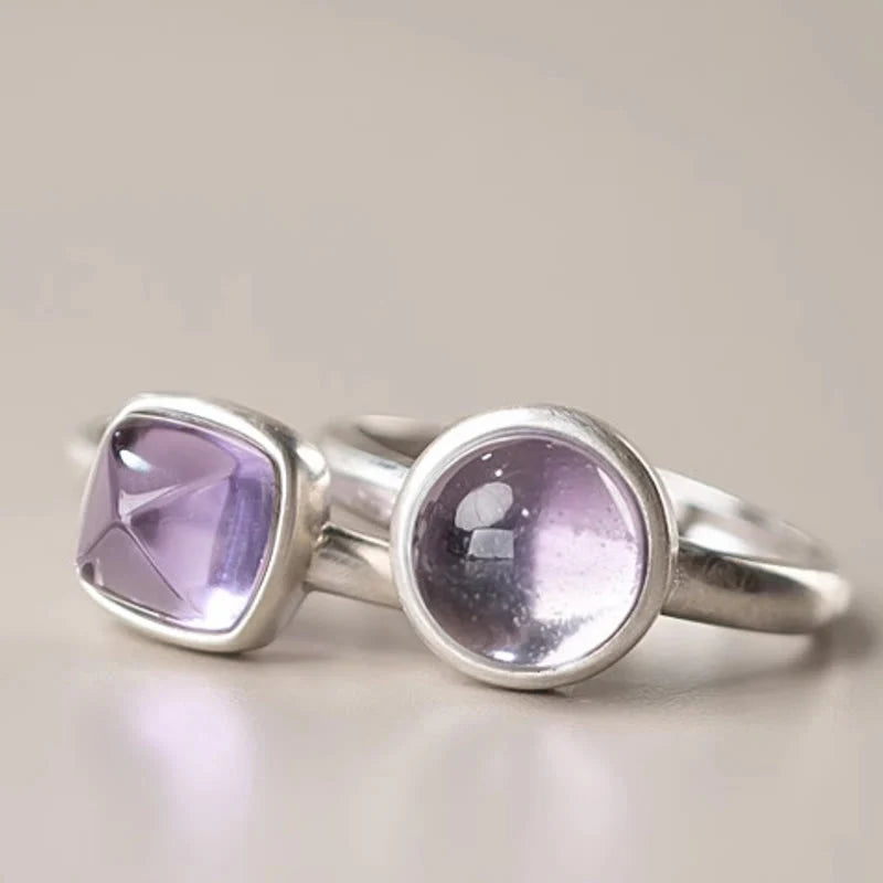 Buddha Stones Natural 925 Sterling Silver AmethystÂ Adjustable Balance Ring