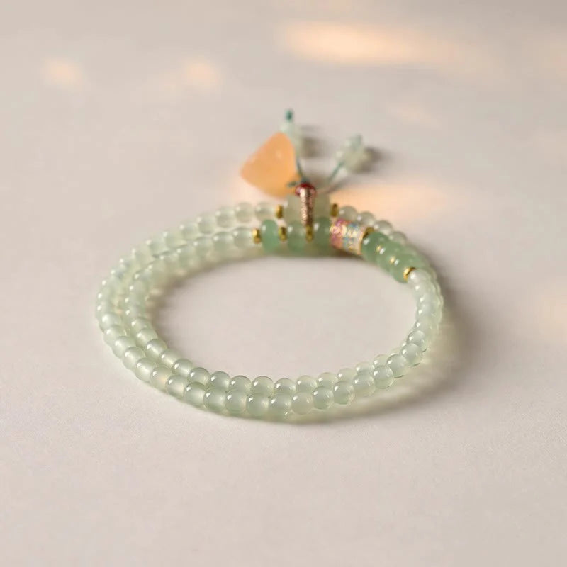 Buddha Stones Multiple Circles Natural Aventurine Glass Lotus Pods Lucky Bamboo Positivity Bracelet