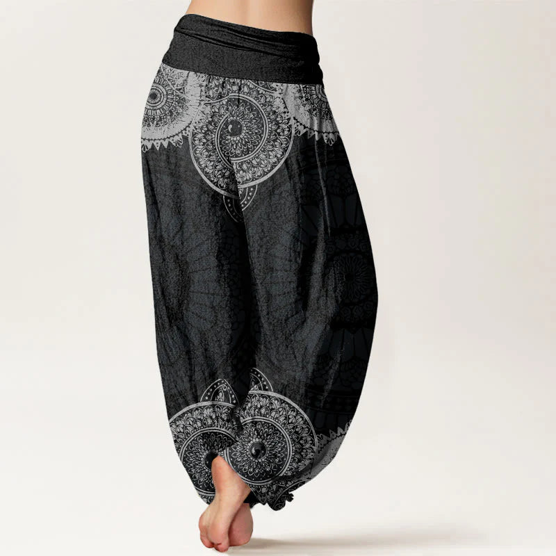 Buddha Stones Cotton Circular Mandala Design Women's Elastic Waist Harem Pants