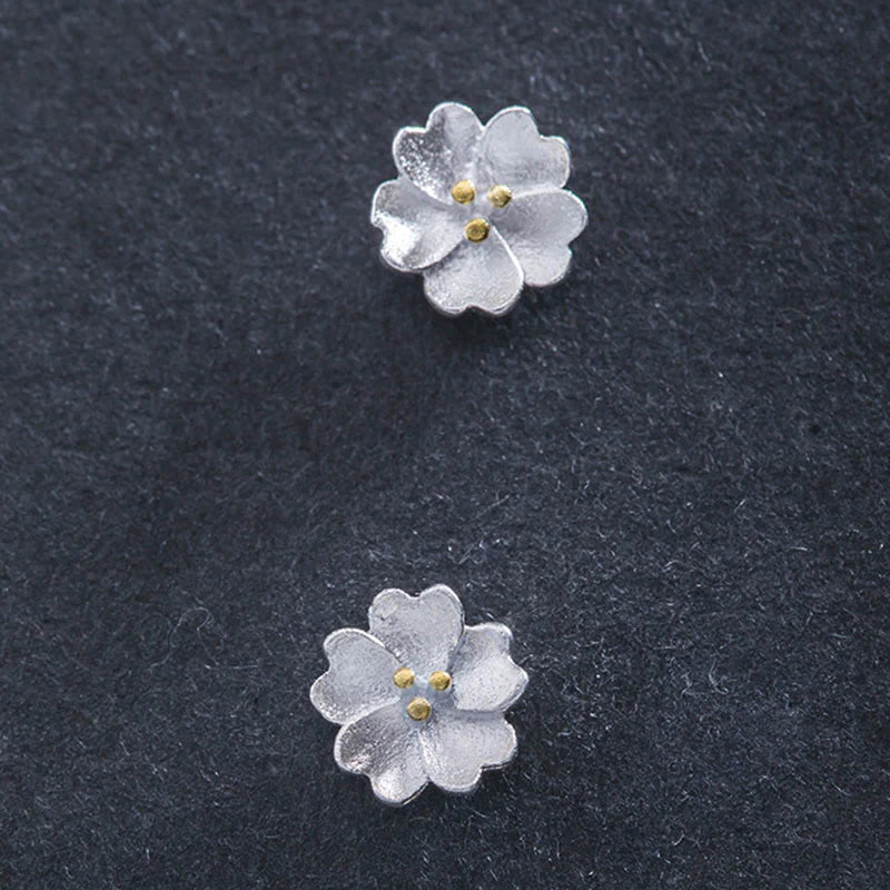 Buddha Stones 925 Sterling Silver Cherry Blossoms Floral Calm Stud Earrings