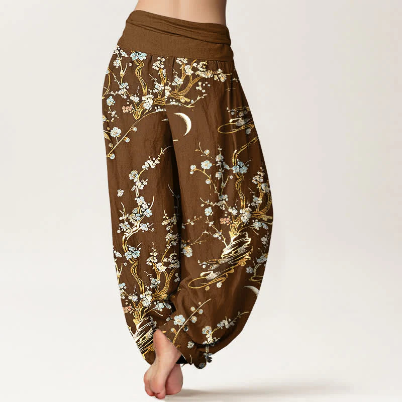 Buddha Stones Pure Cotton Plum Blossom Branches Elastic Waist Women's Harem Pants
