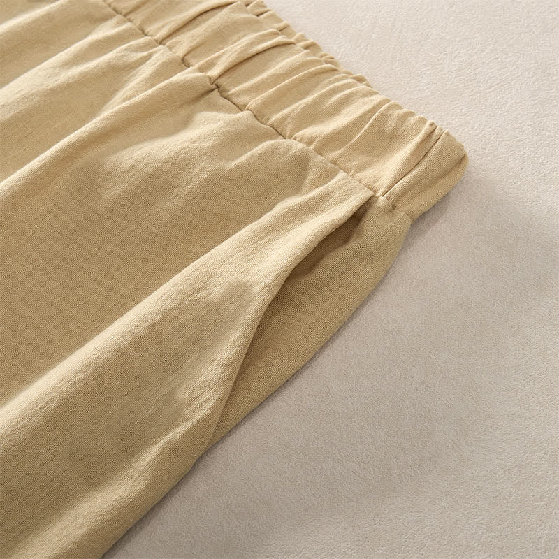Buddha Stones Summer Lace-trimmed Hem Solid Color Women's Tapered Pants With Pockets