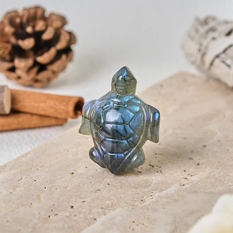 Buddha Stones Turtle Natural Labradorite Figurine Wisdom Protection Statue Home Decoration