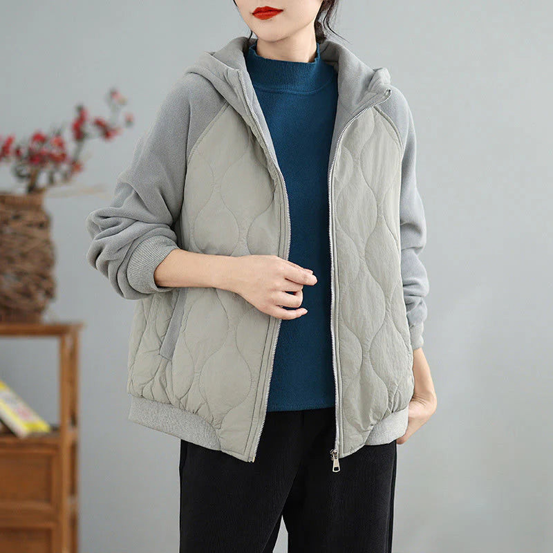 Buddha Stones Women's Long Sleeve Thickened Warm Hood Cotton Jacket With Pockets