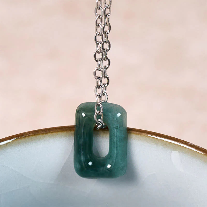 Buddha Stones Mini Square Green Jade Abundance Necklace Pendant