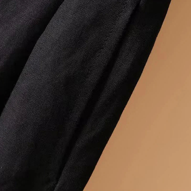 Buddha Stones Summer Casual Pure Color 7-8 Length Cotton Linen Women's Wide Leg Pants
