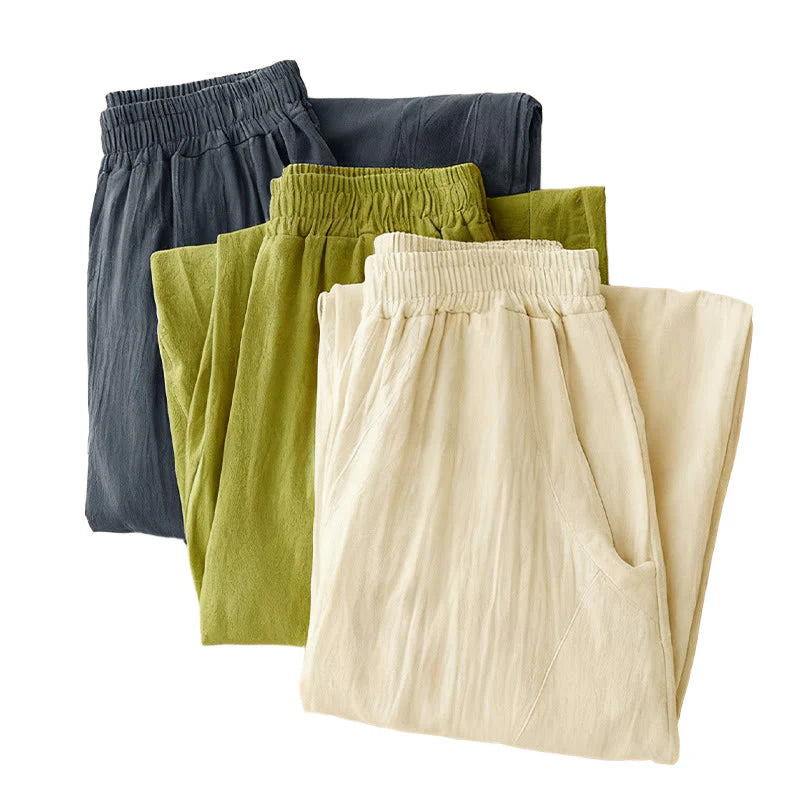 Buddha Stones Fall Solid Color Patchwork Simple Design Women's Wide Leg Pants With Pockets