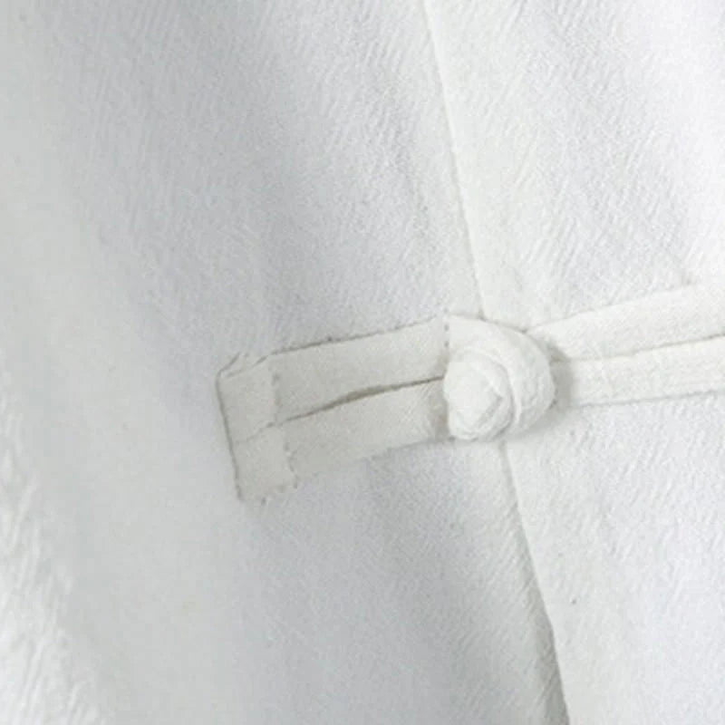 Buddha Stones Summer Frog-button Patchwork Half Sleeve Design Cotton Linen Men's Shirt Jacket