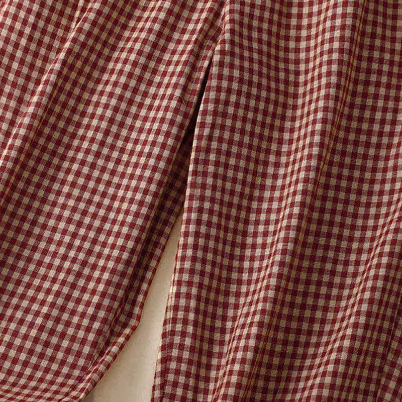 Buddha Stones Summer Plaid Elastic Waist Cropped Women's Tapered Pants With Pockets