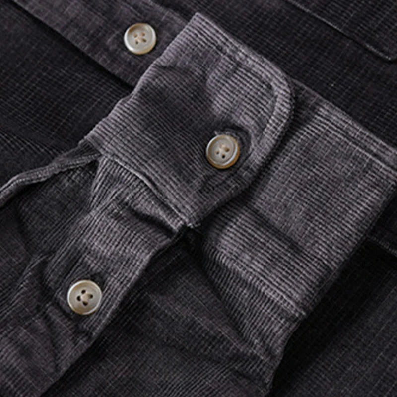 Buddha Stones Casual Corduroy Solid Color Men's Long Sleeve Cotton Thickened Jacket With Pockets