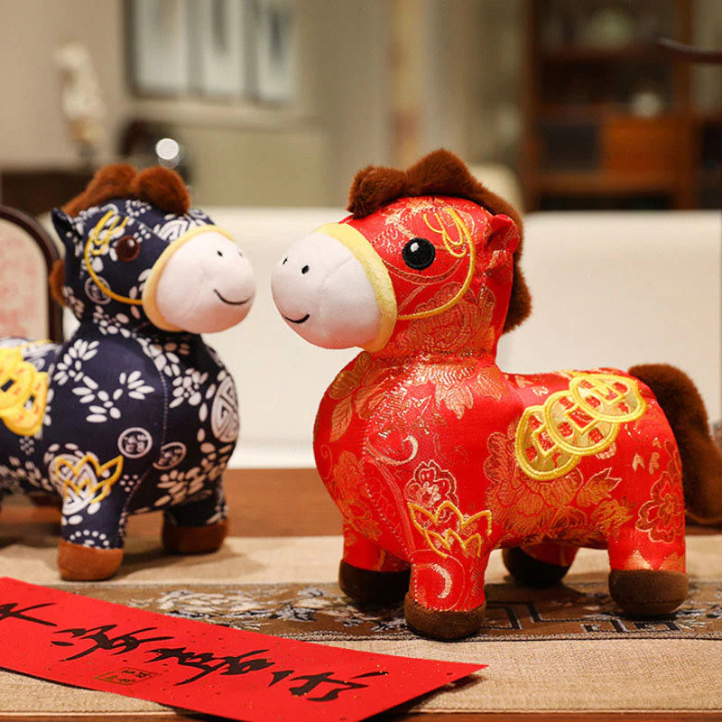 Buddha Stones Year of the Horse Copper Coins Plush Doll Home Decoration