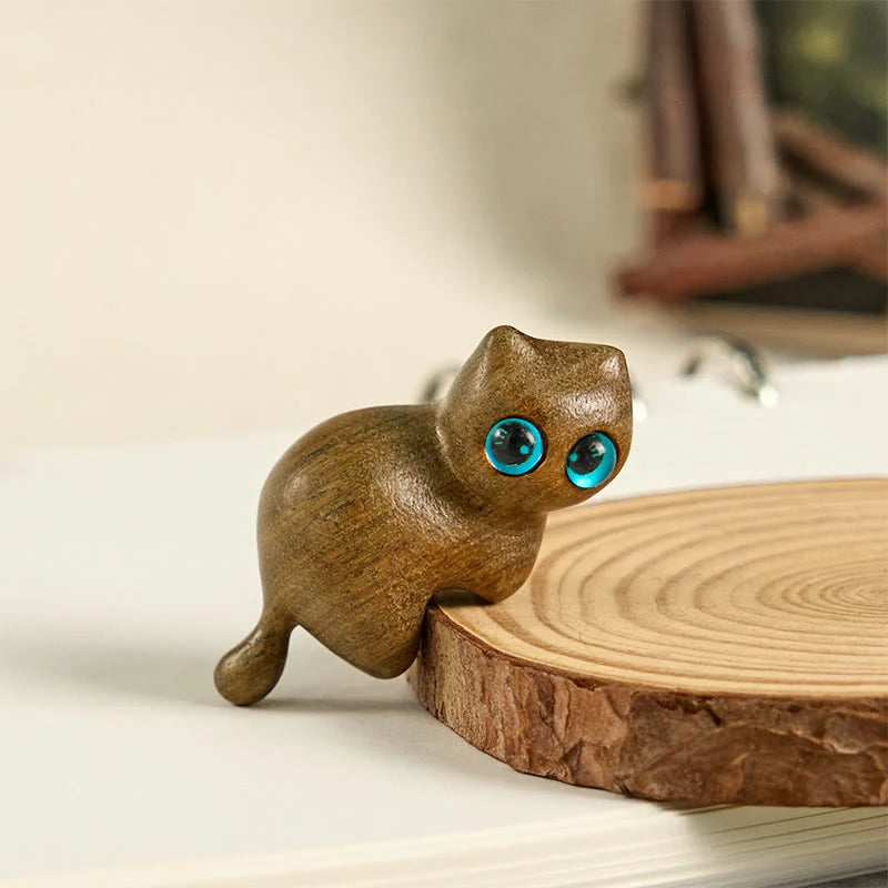 Buddha Stones Mini Cute Stretching Cat Carved Soothing Desk Decoration