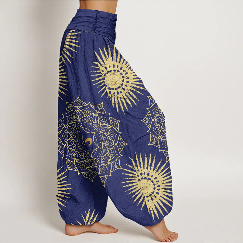 Buddha Stones Cotton Casual Mandala Om Symbol Sun Pattern Women's Harem Pants