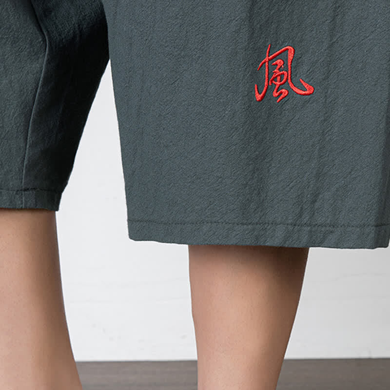 Buddha Stones Plain Drawstring Capri Length Men's Cotton Linen Harem Pants With Pockets