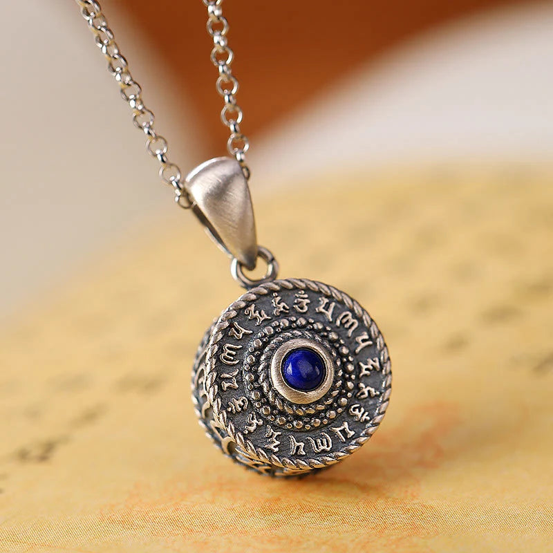 Buddha Stones 925 Sterling Silver Om Mani Padme Hum Lazurite Love Peace Necklace Pendant