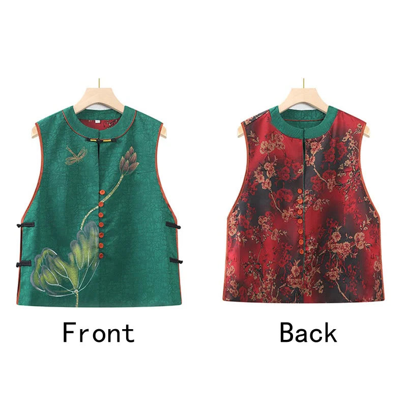Buddha Stones Vintage Embroidery Jacquard Weave Flower Pattern Vest