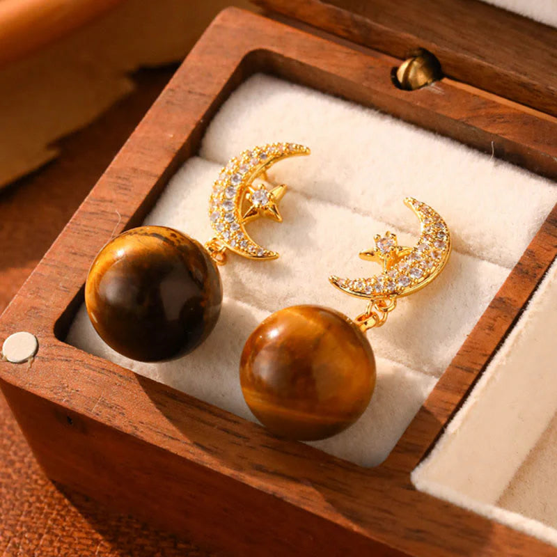 FREE Today: Protection and Healing Tiger Eye Round Bead Fish Tail Irregular Design Earrings