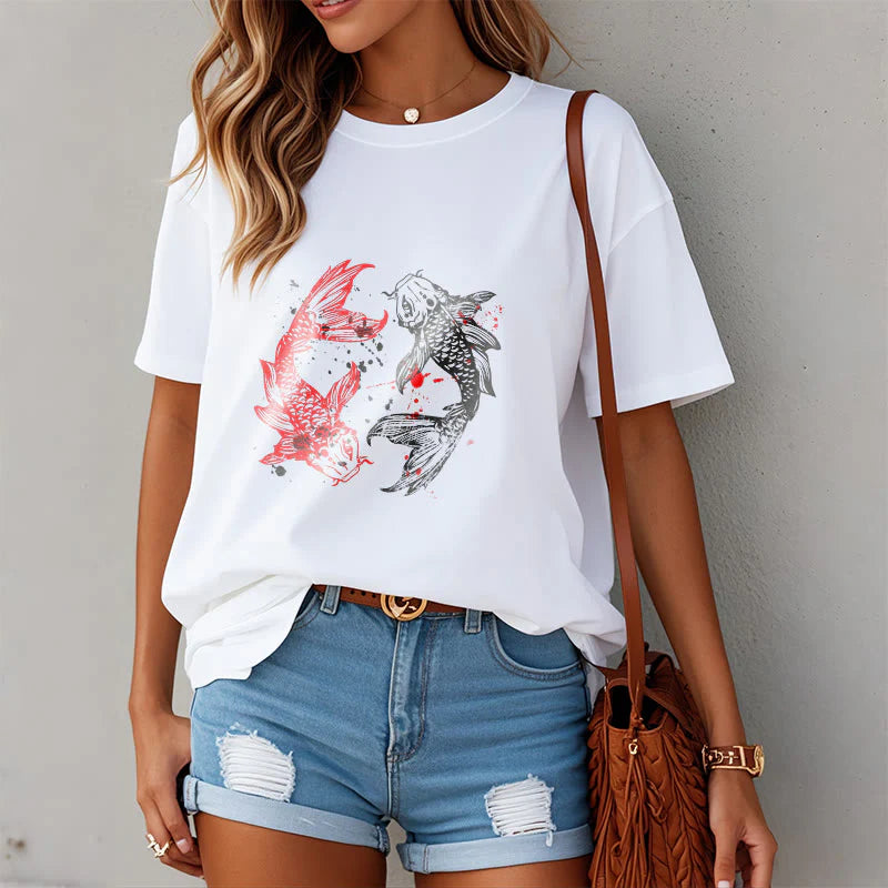 Buddha Stones Red Black Koi Fish Tee T-shirt
