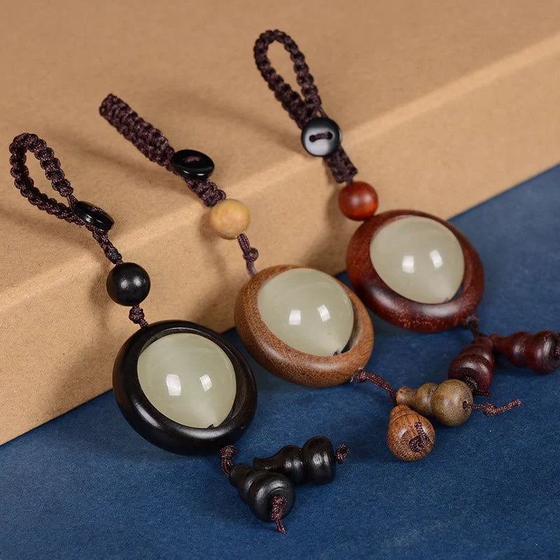 Buddha Stones Red Sandalwood Ebony Wood Green Sandalwood Luminous Lucky Bead Gourd Peace Key Chain