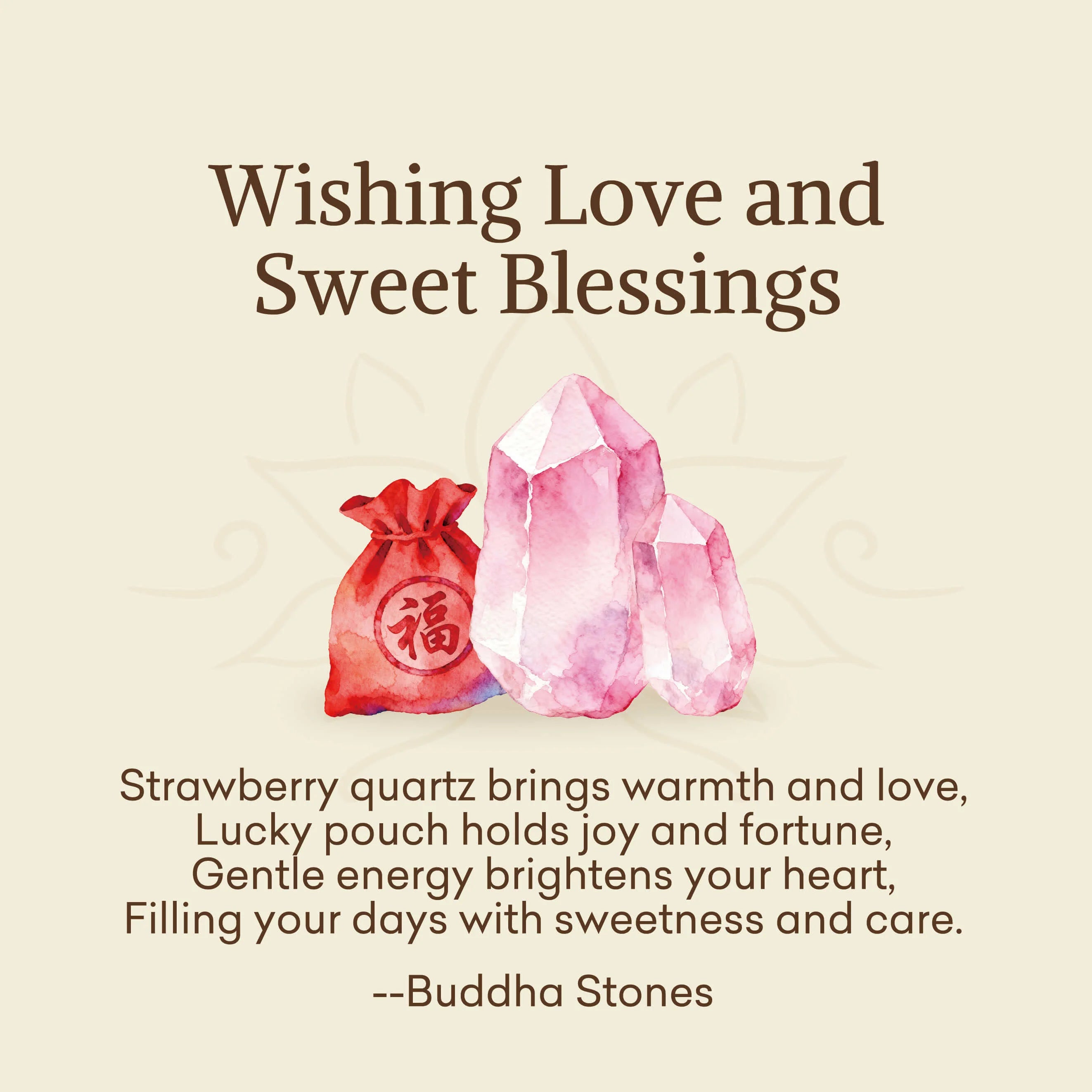 Buddha Stones Wishing Love and Sweet Blessings Quartz Bracelet Includes Gift Message Card