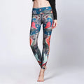 Buddha Stones Red Blue Peacock Feather Print Pants Sports Fitness Yoga Leggings Women's Yoga Pants